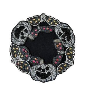 Tahari Halloween Beaded Placemat 15in BATS PUMPKINS Spooky Sparkle NEW